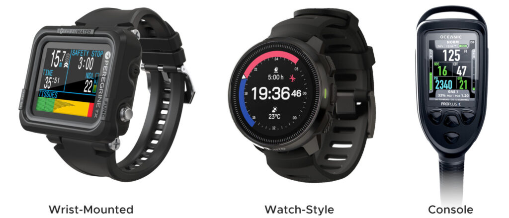 Image displays 3 styles of dive computers